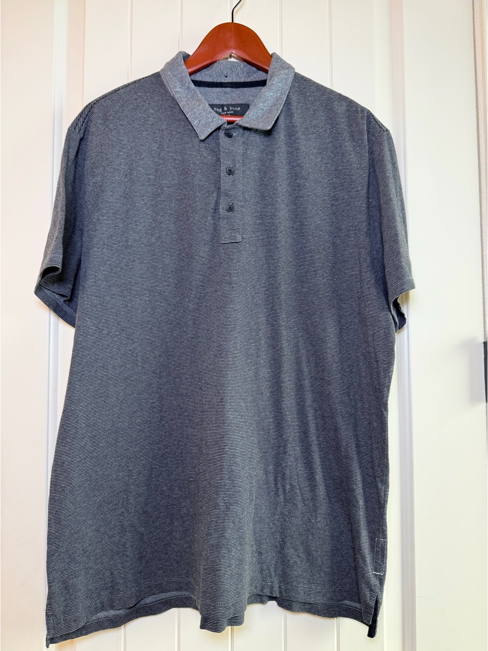 Rag & Bone Men’s Grey Striped Short Sleeve Polo XL 100% Cotton